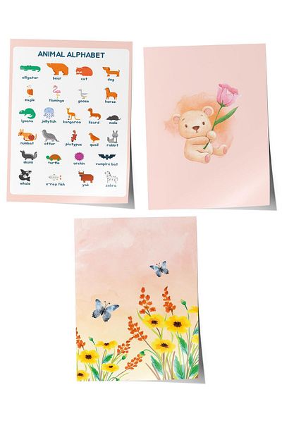 Postifull Set de 3 picturi pentru camera bebelușului, decor de perete pentru camera bebelușului, decor camera copiilor, poster fără cadru