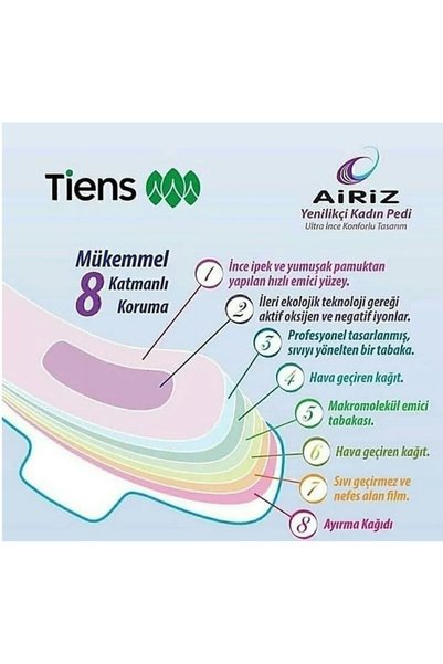 Airiz Hijyenik Kadın Pedi 6'lı Paket (98 ADET)