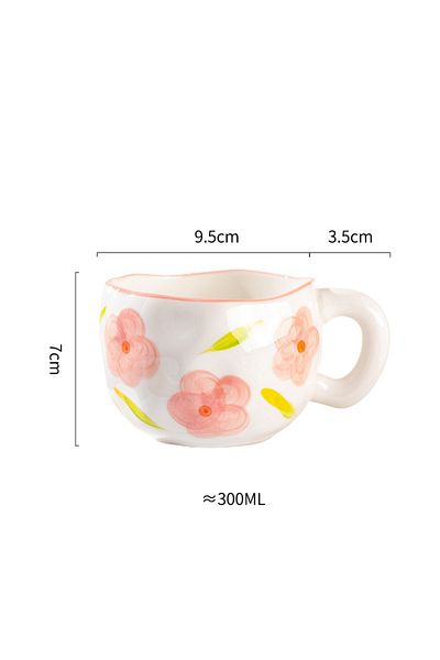 Choice 301-400ml White Pink Flower 300ML Cute Hand Pinched Irregular Ceramic mug Flower Heart Pattern Coffe