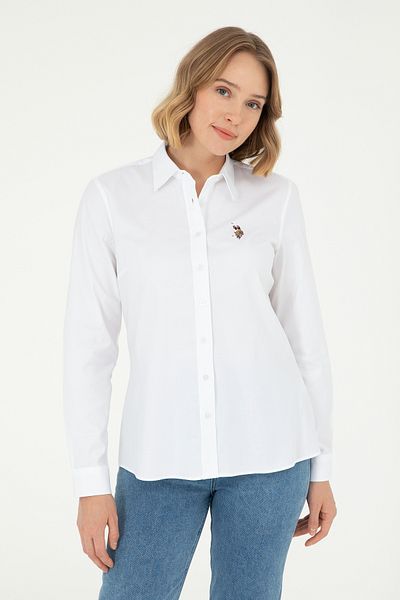 U.S. Polo Assn. Cămașă de bază albă cu mânecă lungă pentru femei 50297839 -VR013