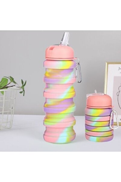 Livava زجاجة مياه سيليكون قابلة للطي مع مصاصة، ملونة، مقاس 23x7