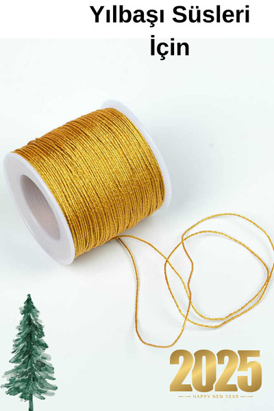Aydede Oyunevi Yılbaşı Ağaç Süs İpi Simli 10 Metre - 0.80 Mm Simli Paraşüt İpi Altın Renk. 1. Kalite