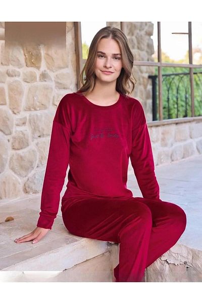 Pijamoni طقم بيجامة شتوية نسائية من الليكرا المخملية الناعمة برقبة دائرية 4200/11 - قطعة واحدة