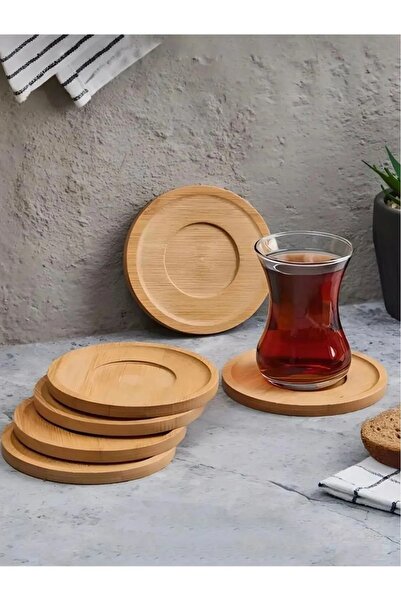 DEZİ 6'lı Bambu Çay Tabağı Seti, Yuvarlak Bambu Çay Bardağı Altlığı