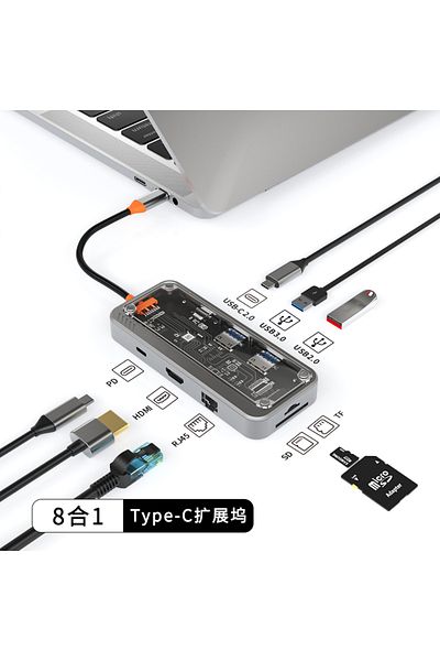 Choice grey Basix USB C Hub Type C to Ethernet Port PD 100W Adapter for Macbook Pro USB 3.0 Hub Laptop Tabl