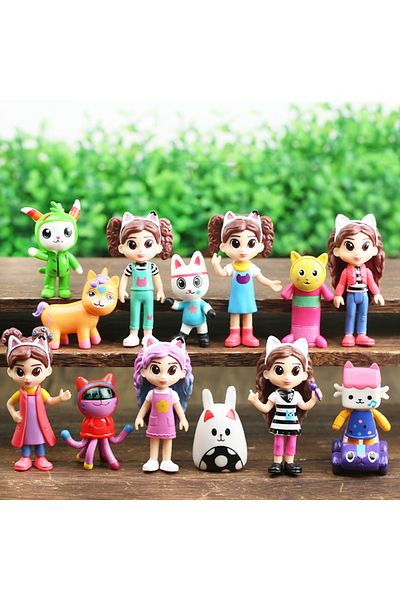 Choice 14 Style 6/14pcs Set Pvc Gabby Dollhouse Figure Toy Mercat Cartoon Stuffed Animals Smiling Car Cat H