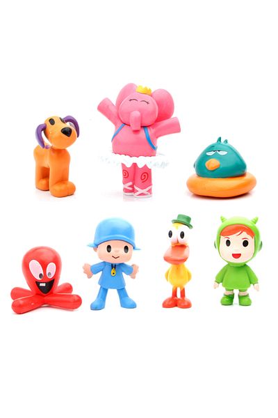 Choice 7pcs 7Pcs/Set Kawaii Pocoyo Animal Toy Bird Duck Elephant Doll Toy Model Scene Ornaments Anime Carto