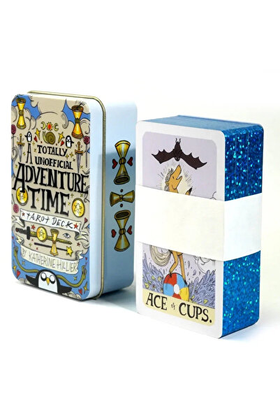 JIMITU مجموعة بطاقات تاروت وقت المغامرة باللون الرمادي الفاتح، علبة معدنية عا...