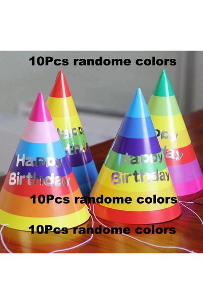 Choice 10pcs Random Color 10pcs Caps Rainbow Birthday Hat Celebration Party Prop Lovely Hats Conical Decora
