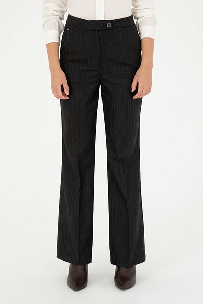U.S. Polo Assn. Women's Anthracite Striped Slim Flare Fit Canvas Trousers 50298552 -Vr006