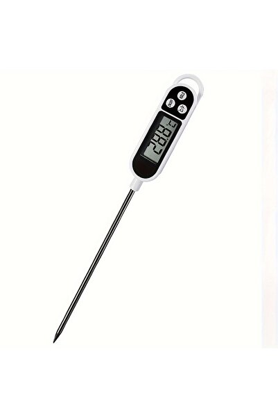 Choice White Digital Food Thermometer with Probe for Accurate Meat and BBQ Cooking, 1 Piece with Button Bat