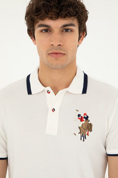U.S. Polo Assn. Tricou de bază ecru cu gât polo slim pentru bărbați 50279559-VR019