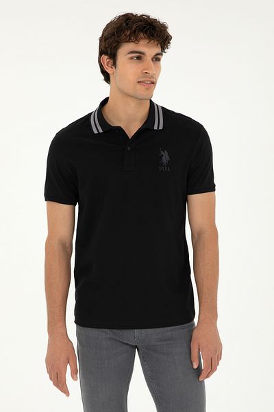 U.S. Polo Assn. Ανδρικό μπλουζάκι με λεπτή εφαρμογή Polo Neck Μαύρο Basic 50279569 -vr046
