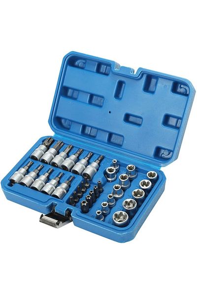 XMSJ Sky Blue High-quality 34pcs Torx Star Sockets & Bit Set Male / Female E-security Bits Drive Handheld