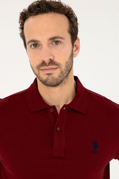 U.S. Polo Assn. Men's Slim Fit Polo Neck Claret Red Basic T-Shirt 50279581 -Vr177