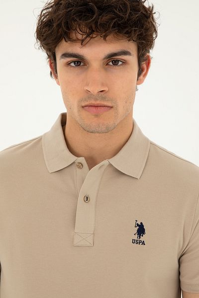 U.S. Polo Assn. Ανδρικό μπλουζάκι με λεπτή εφαρμογή Polo Neck Light Khaki Basic 50279581-vr183