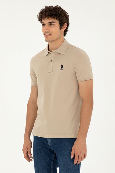 U.S. Polo Assn. Ανδρικό μπλουζάκι με λεπτή εφαρμογή Polo Neck Light Khaki Basic 50279581-vr183