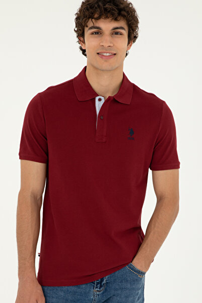 U.S. Polo Assn. Men's Regular Fit Polo Neck Burgundy Basic T-Shirt 50279611-V...