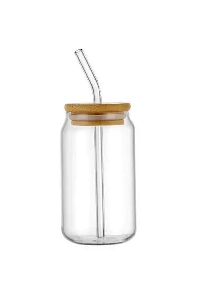 Choice 550ml 1pcs 550ml 550ml Glass Cups With Bamboo Lids And Glass Straw Beer Can Shaped Drinking Glasses,