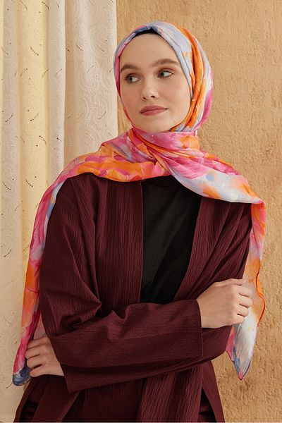 Modakaşmir Watercolor Abstract Pattern Bamboo Shawl