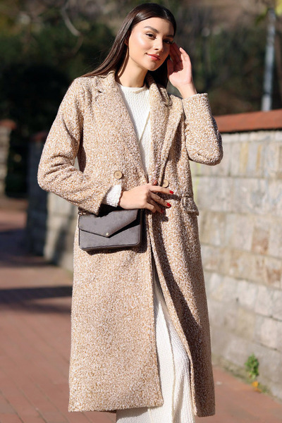 CoolLook Astarlı Ceket Yakalı Çift Cepli Rahat Uzun Kollu Düğme Kapamalı Diz ...