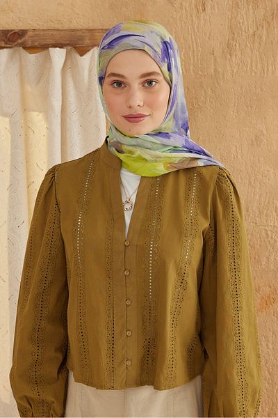 Modakaşmir Watercolor Abstract Pattern Bamboo Shawl