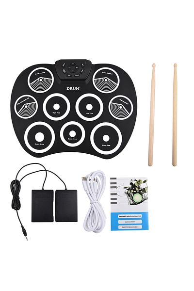 Choice black Electronic Drum Set Hand-rolled Drum 9-pad MIDI Interface Supports DTX Games Portable Drum Set