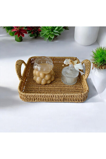 store trend Küçük boy Kare sunum dekor rattan tepsi 23 x 23 cm