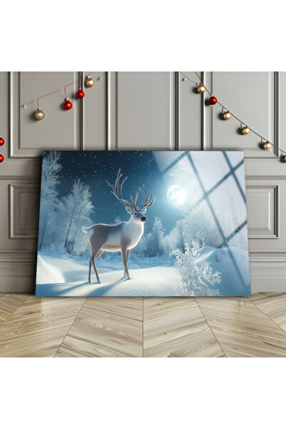 BV DEKOR Γυάλινος πίνακας με εικόνα ελαφιού, Χριστουγεννιάτικη διακόσμηση τοί...
