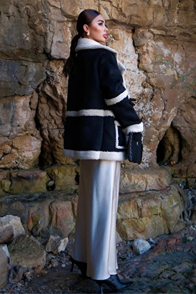 CIQULATA Чорне плюшеве замшеве пальто з кишенями