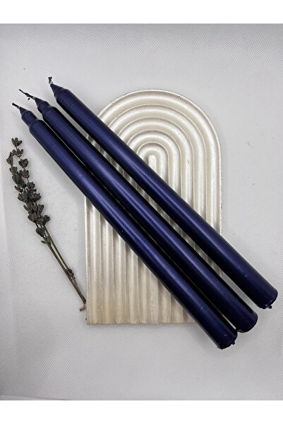 Verda Desing Dekoratif Metalik Lacivert Şamdan Mumu 3 lü Set