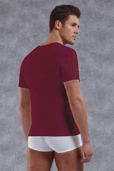 NazikEndam Dore Anse Men's Modal Deep V Neck Short Sleeve t Shirt 2820 Burgundy