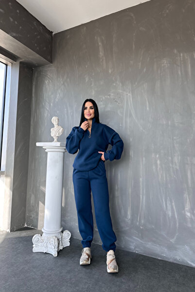 LİLA İSTANBUL Σετ φόρμας με ψηλό γιακά με φερμουάρ Oversize Skinny Leg