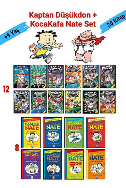 Altın Kitaplar Kaptan Düşükdon 12 Kitap + KocaKafa Nate 8 Kitap Tam Set, Çocu...