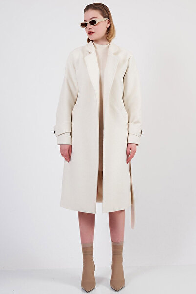 Ottawe Rahat Geniş Kalıp Çeket Yakalı Uzun Kollu Çift Cepli Pamuklu Kuşaklı S...