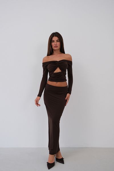 Black Fashion Στράπλες καφέ μπλούζα με στήθος