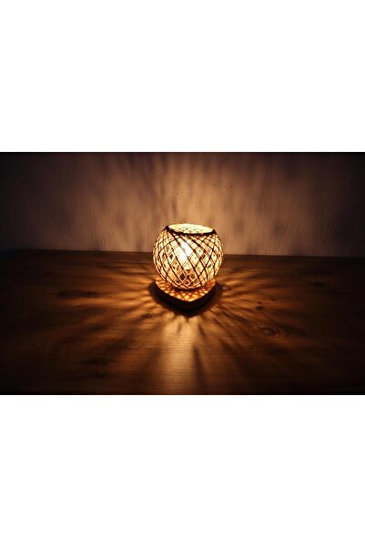 SKGROUP Doğal Ağaç Abajur Hasır Başlık Aydınlatma