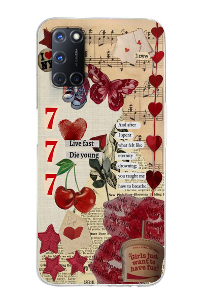 moonset Oppo A52 / A72 / A92 Uyumlu Love Kolaj Tasarımlı Baskılı Şeffaf Telef...