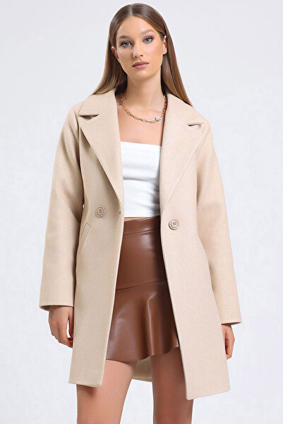 Ottawe Rahat Geniş Kalıp Çeket Yakalı Uzun Kollu Çift Cepli Düğmeli Sıcak Kış...