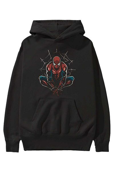 Ankhises Hanorac negru oversize cu glugă cu imprimeu în față Spiderman 15 ani - bărbați și femei