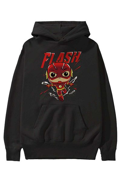 Ankhises Flash Avengers 4 - Hanorac negru cu glugă supradimensionat cu imprimeu în față