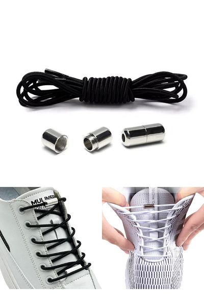 Heel'sUp Practical Elastic Black Round Shoes - Smart Laces - Elastic and Metal Lock