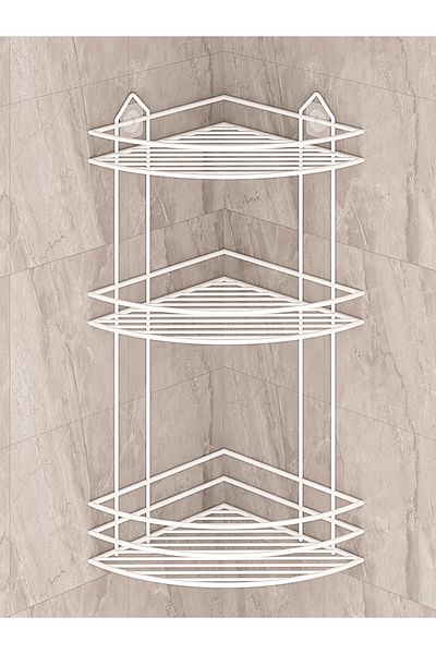 MultiStore Stainless Adhesive Bathroom Corner - Shampoo Holder Shower Shelf White Ek03