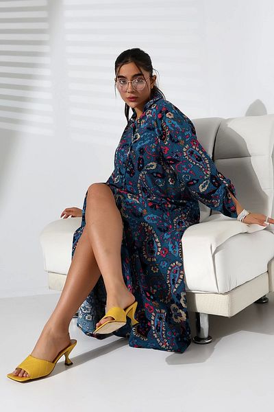 LadyMina Pijama Rochie cămașă EtnicPattern Albastru