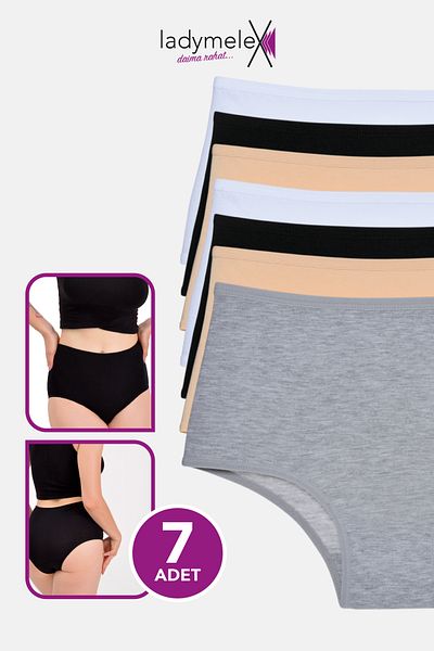 LadyMelex Chiloți de damă cu talie înaltă - 7 bucăți de culoare gri/negru/alb, bumbac elastic moale