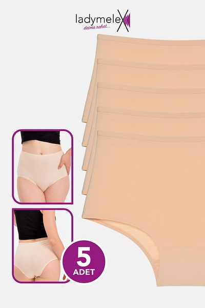 LadyMelex Chiloți pentru femei, slip cu talie înaltă, culoarea pielii (S-M-L-XL-2XL-3XL) Pachet de 5 țesături 100% moale