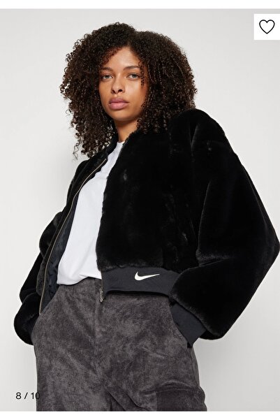 Nike Sportswear Reversible Faux Fur Bomber Full-Zip Çift Taraflı Suni Kürk Siyah Kadın Ceket/Mont