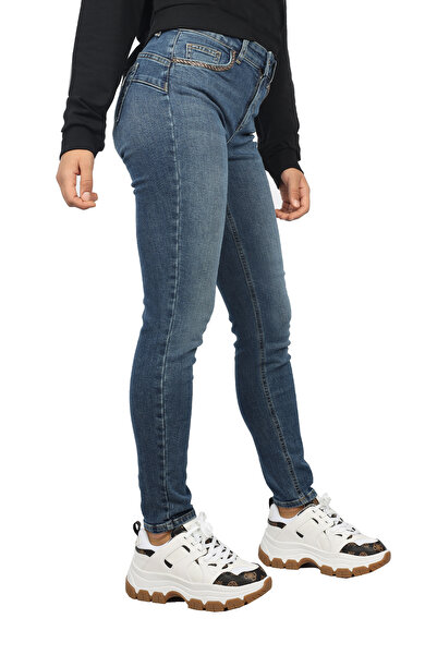 Liu Jo Women's Denim Fabric Stone Detailed Navy Blue Trousers Uf4013D4448-78800