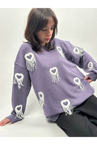 Big Love Hanorac cu detaliu broderie inimă cu guler rotund