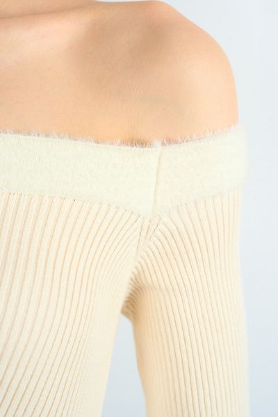 Qu Style Pulover cu barbă cu guler crem TK 231210